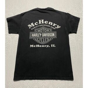Vintage 2004 Harley Davidson McHenry IL Sword Graphic T-Shirt Mens Medium Black